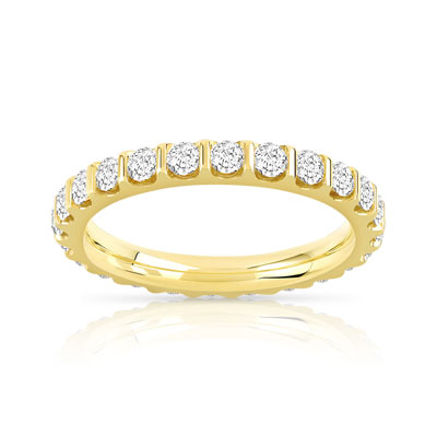 Trouwring in goud 750 gele synthetische diamanten totaal 1,50 karaat