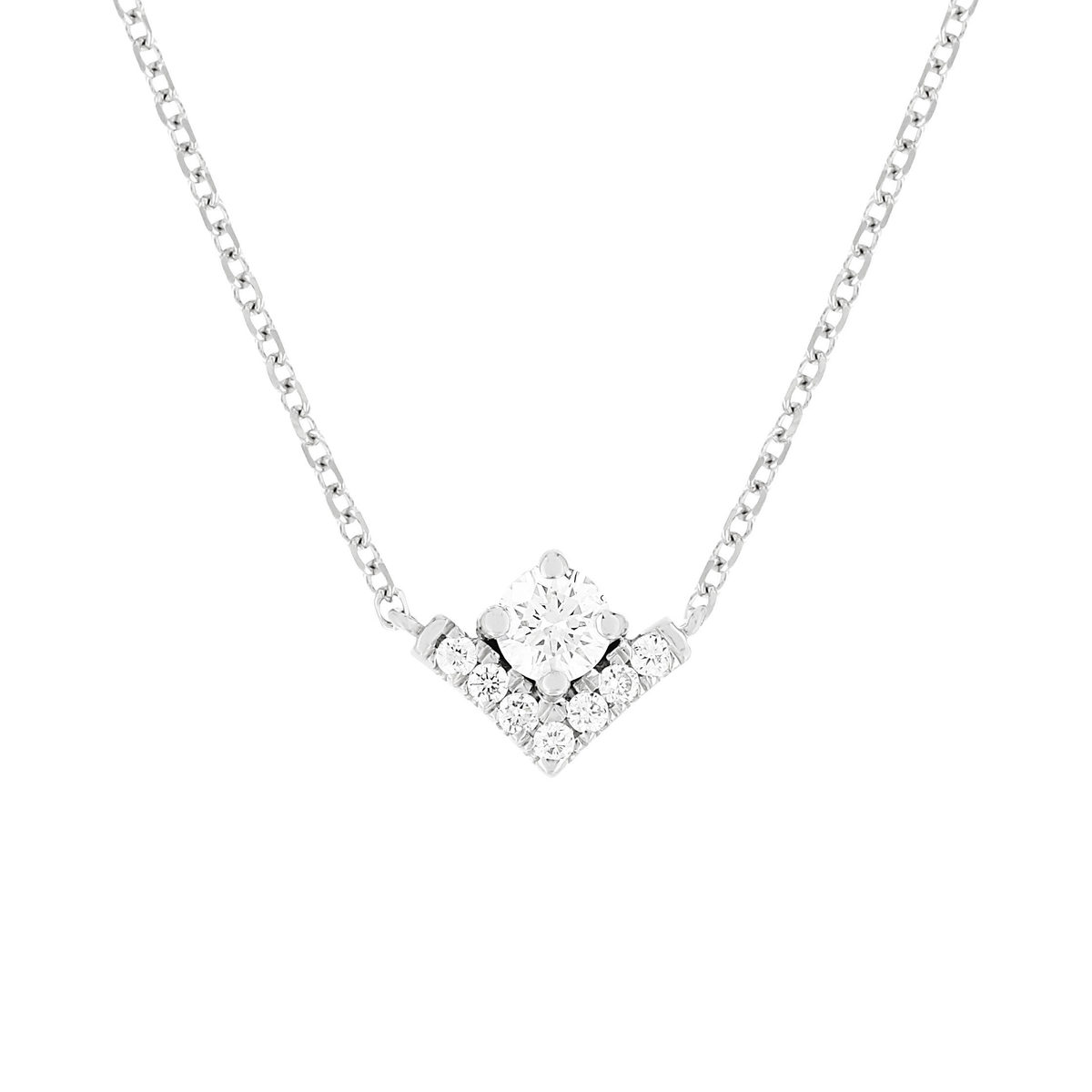 Collier or blanc 750 diamants synthétiques 0.20 carat