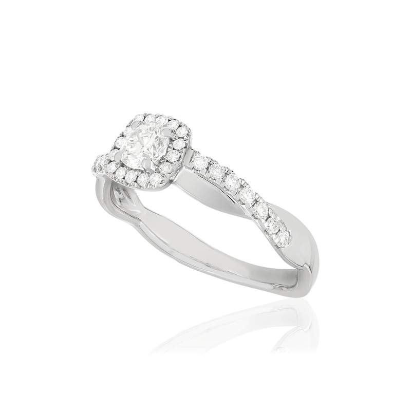 Bague or blanc 750 diamants synthétiques 0.50 carat - vue D1