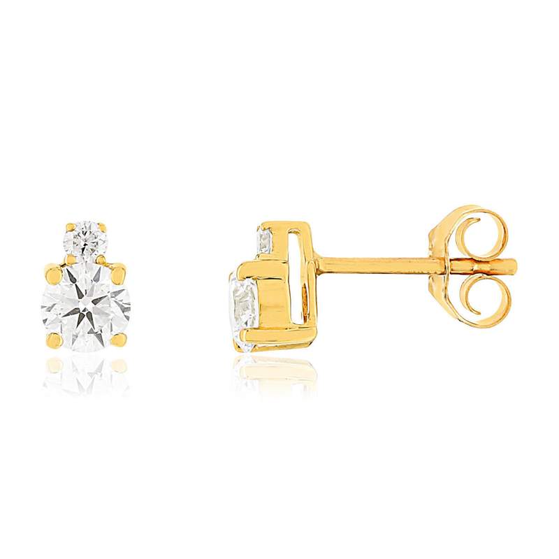 Boucles d'oreilles or jaune 750 diamants syntétiques - vue 1