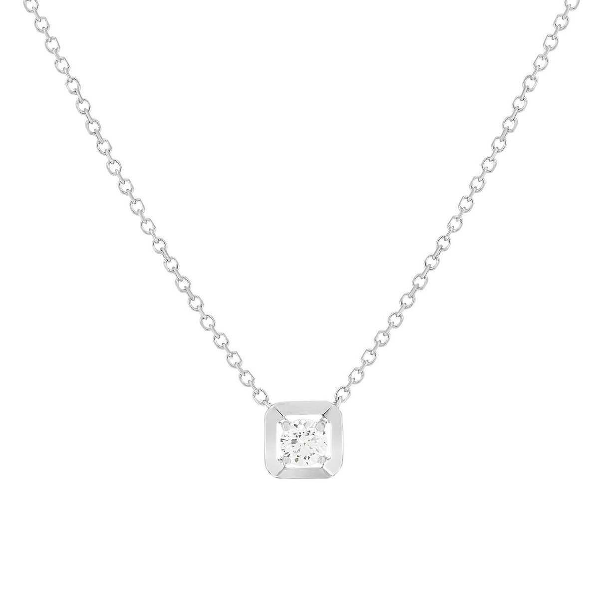 Collier or blanc 750, diamant synthétique 0.18 carat
