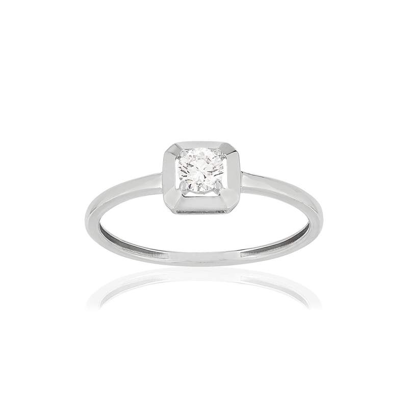 750 white gold ring with a 0.18-carat synthetic diamond - view 1