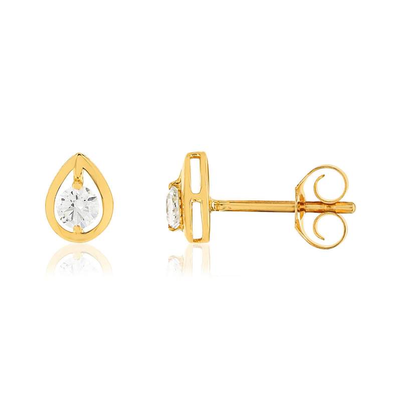 Boucles d'oreilles or jaune 750 diamants syntétiques - vue 1
