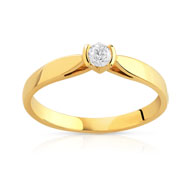 Bague solitaire or 750 jaune diamant synthétique 0.10 carat