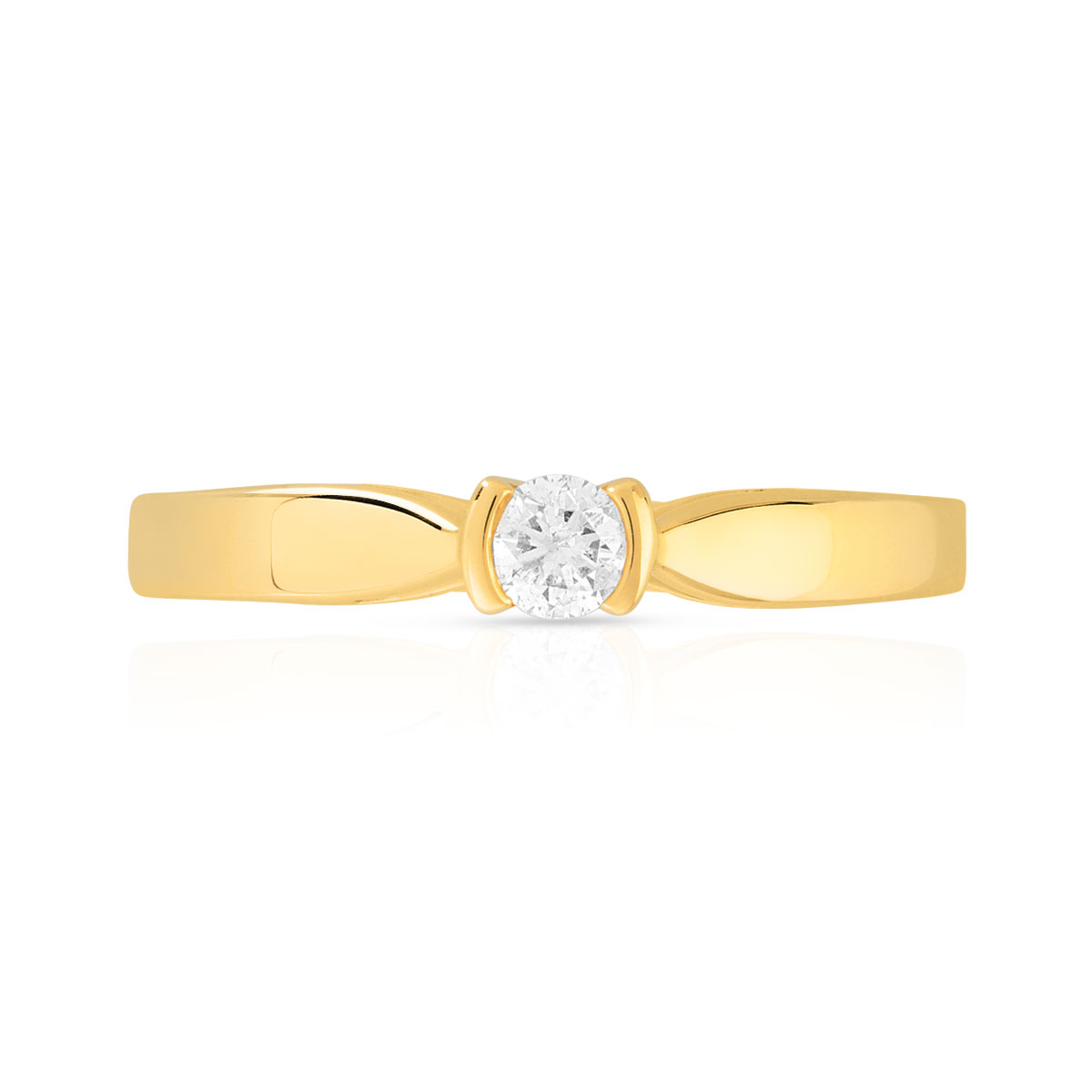 Bague solitaire or 750 jaune diamant synthétique 0.10 carat - vue 3