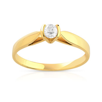 Bague solitaire or 750 jaune diamant synthétique 0.15 carat