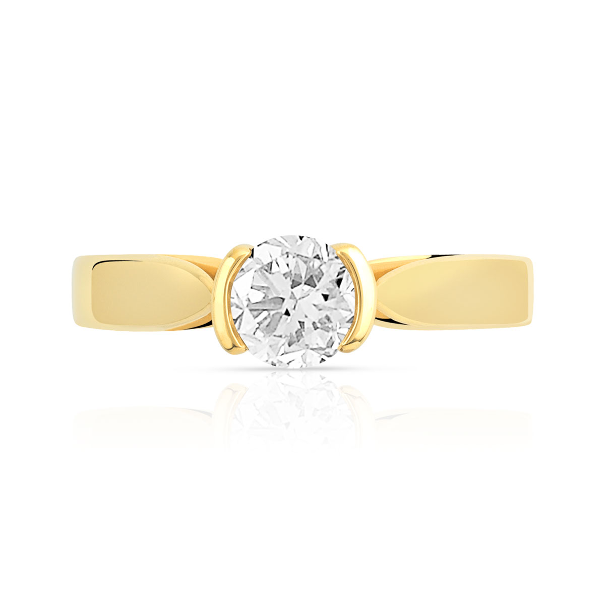 Bague solitaire or 750 jaune diamant synthétique 0.50 carat - vue 3