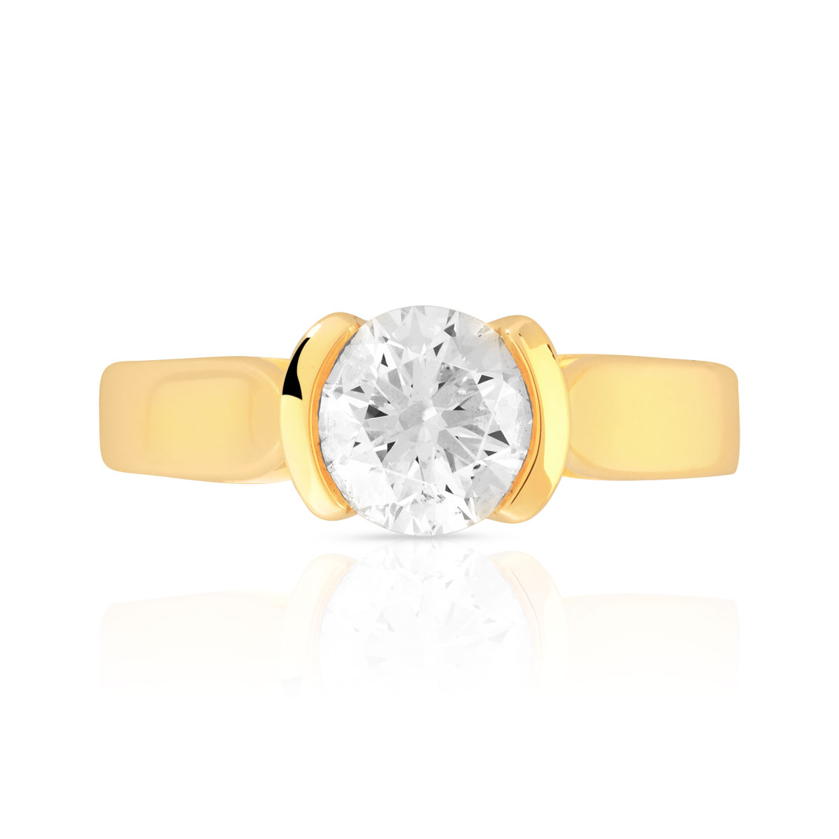 Bague solitaire or 750 jaune diamant synthétique 1 carat - vue 3