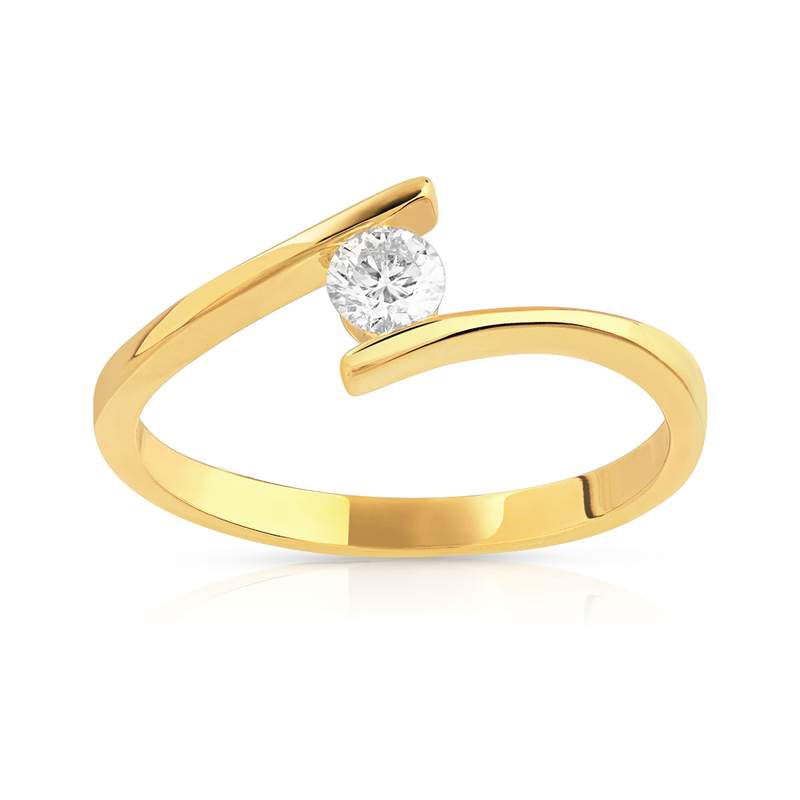 Solitaire or jaune 750 diamant synthétique 0.15 carat - vue 1
