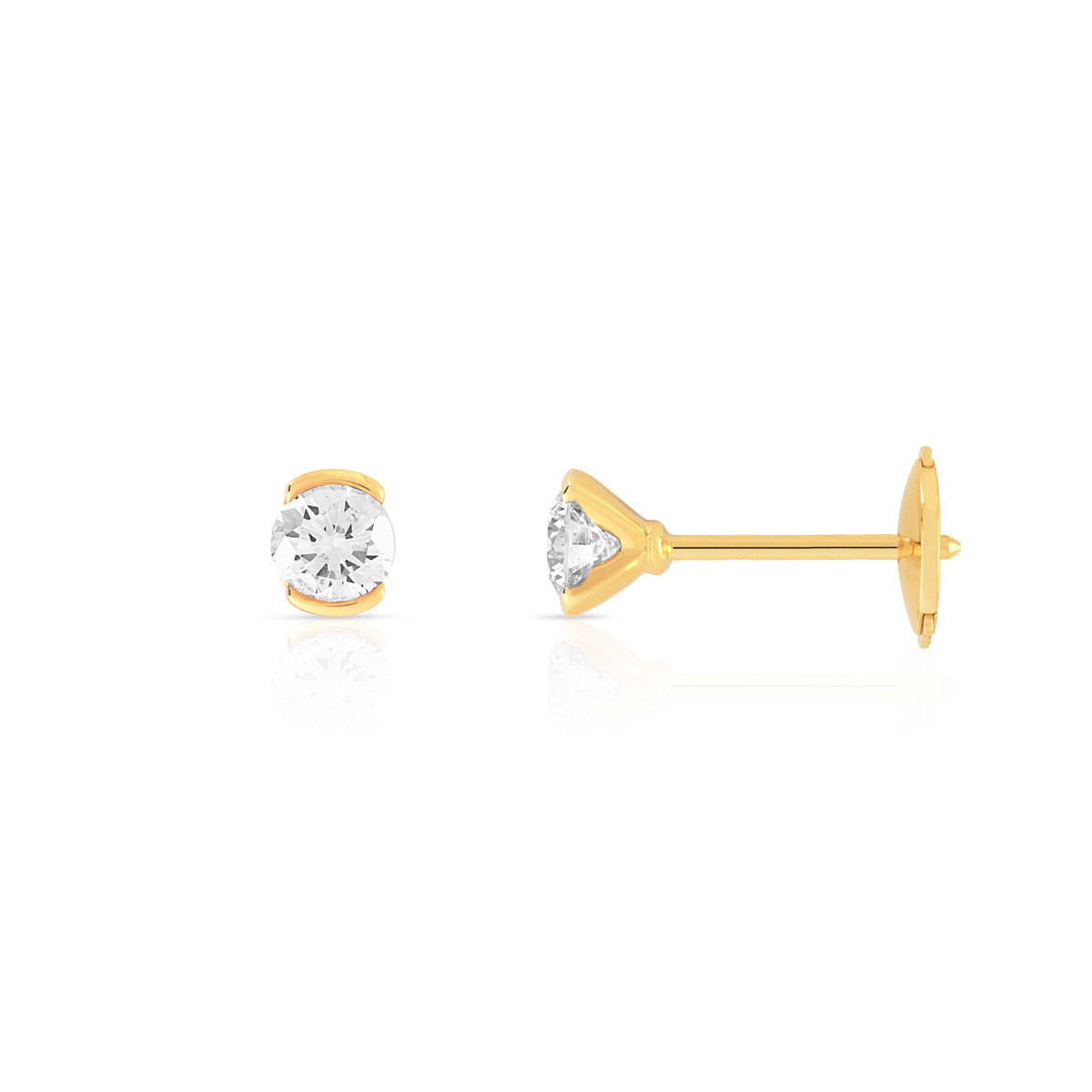 Boucles d'oreilles or jaune 750 diamant synthetique 0.50 carat - vue D1