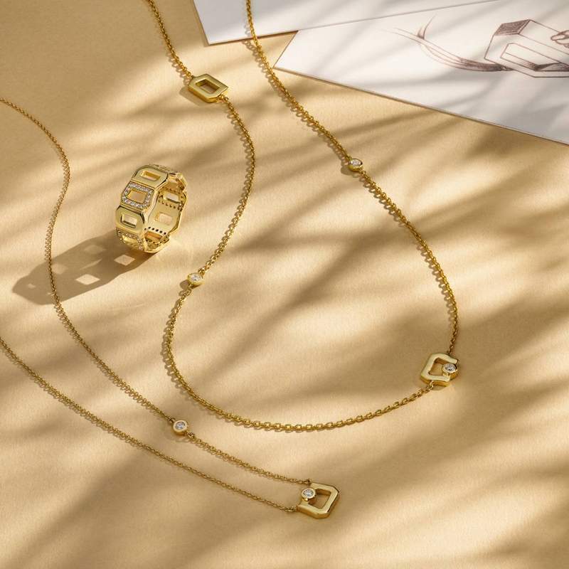 Collier or 375 jaune diamants synthétiques - vue D1