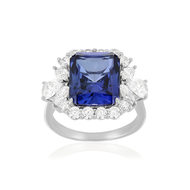 Bague argent diamants synthétiques bleus et zirconias