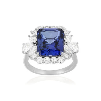 Bague argent corindon synthétique bleu et zirconias.