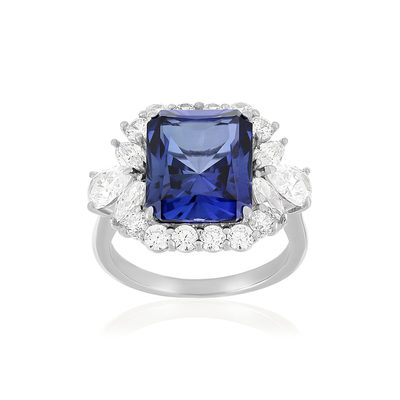 Bague argent corindon synthétique bleu et zirconias. - vue 1