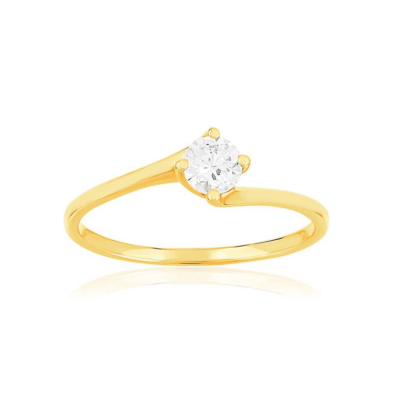 Solitaire or 750 jaune diamant synthétique 0,3 carat - vue 1