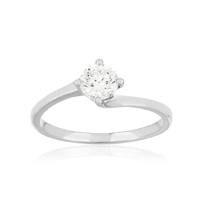 Solitaire or 750 blanc diamant synthétique 0,5 carat