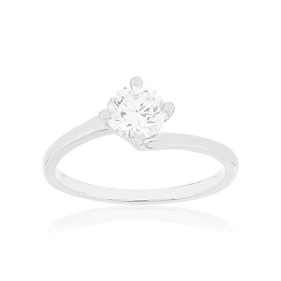 Solitaire or 750 blanc diamant synthétique 0,7 carat