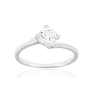 Solitaire or 750 blanc diamant synthétique 0,8 carat