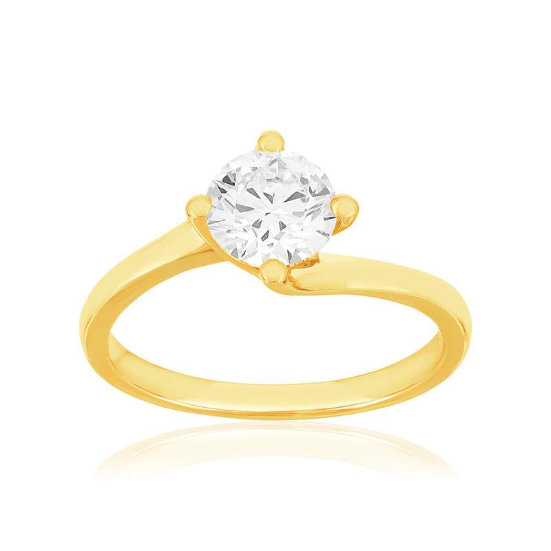 Solitaire or 750 jaune diamant synthétique 1 carat - vue 1