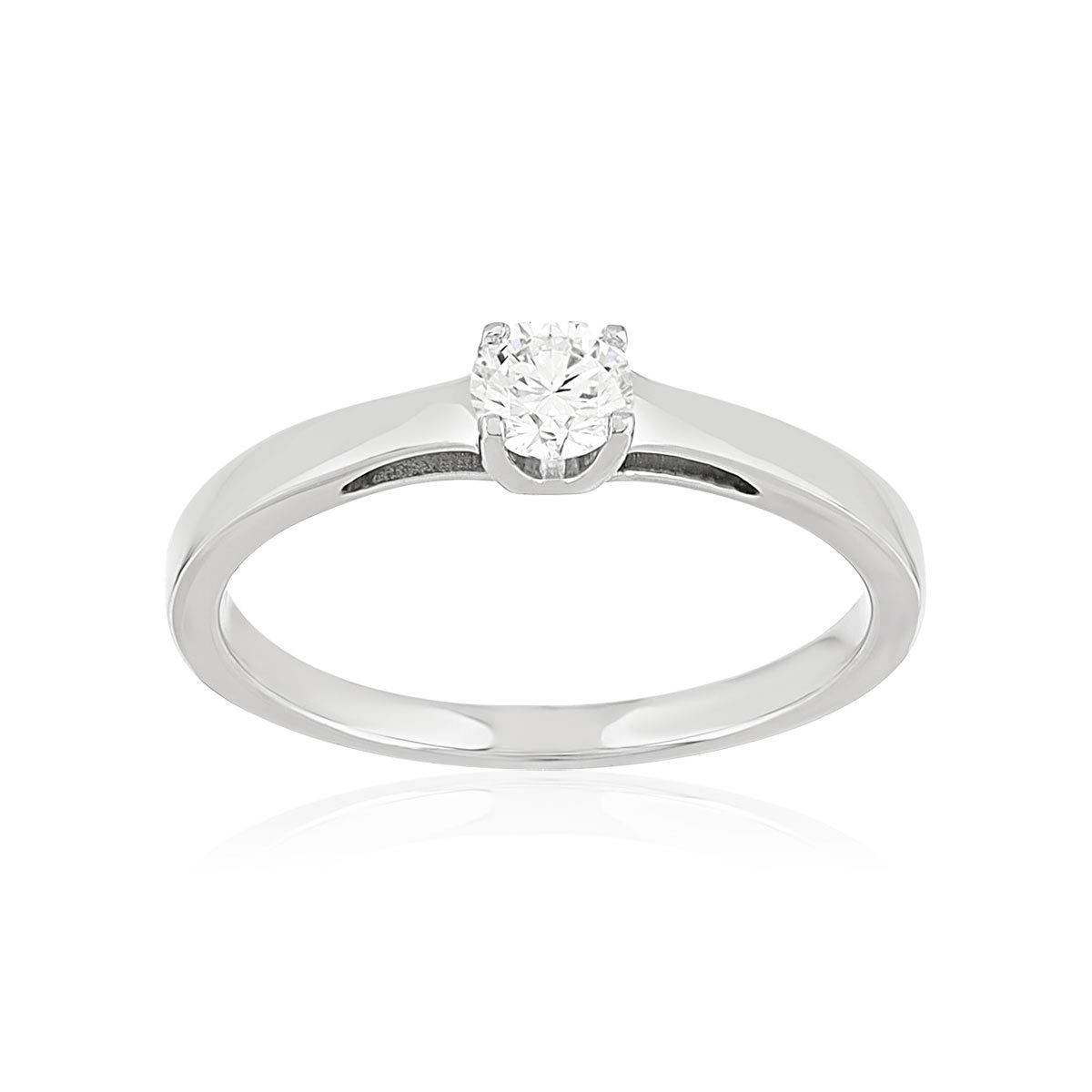 Solitaire or 750 blanc diamant synthétique 0,2 carat