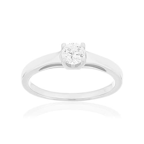 Solitaire or 750 blanc diamant synthétique 0,4 carat