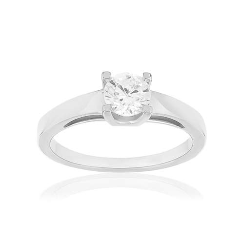 Solitaire or 750 blanc diamant synthétique 0,7 carat