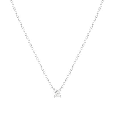 Collier solitaire or 750 blanc diamant synthétique 0.2 carat 42cm