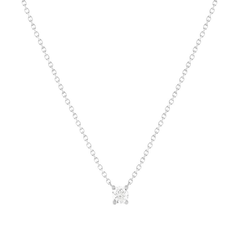 Collier solitaire or 750 blanc diamant synthétique 0.2 carat 42cm - vue 1