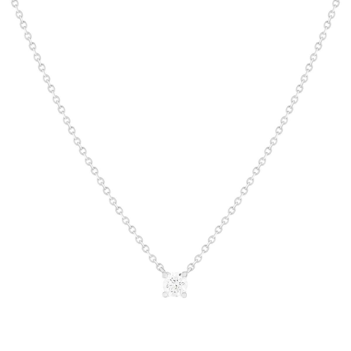 Collier solitaire or 750 blanc diamant synthétique 0.3 carat 42cm
