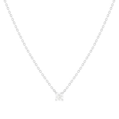 Collier solitaire or 750 blanc diamant synthétique 0.3 carat 42cm