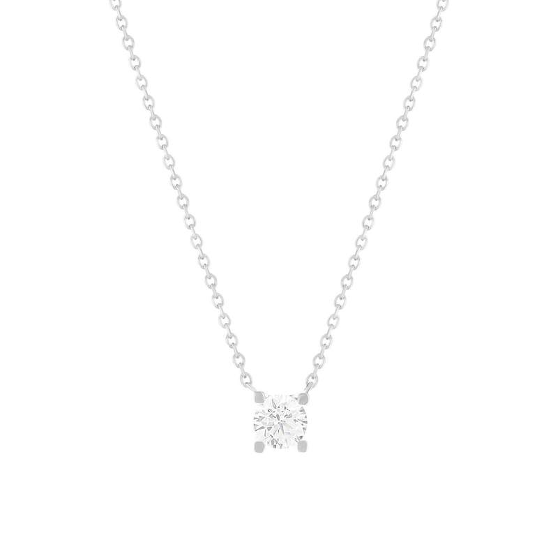 Collier solitaire or 750 blanc diamant synthétique 0.4 carat 42cm - vue 1