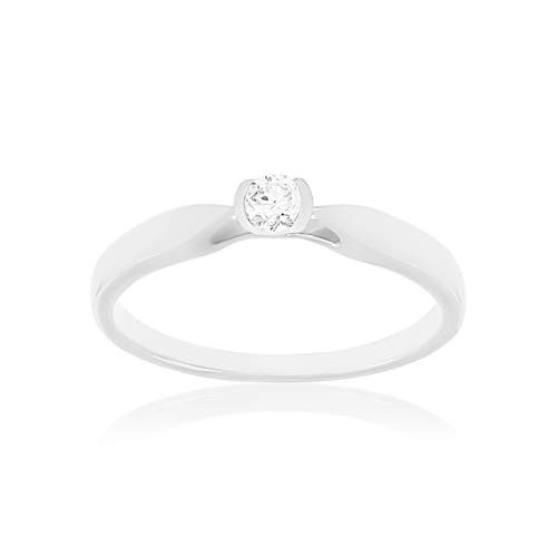 Solitaire or 750 blanc diamant synthétique 0.1 carat