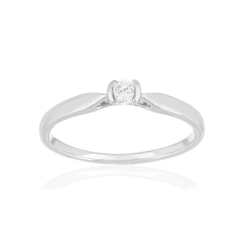 Solitaire or 750 blanc diamant synthétique 0.15 carat - vue 1