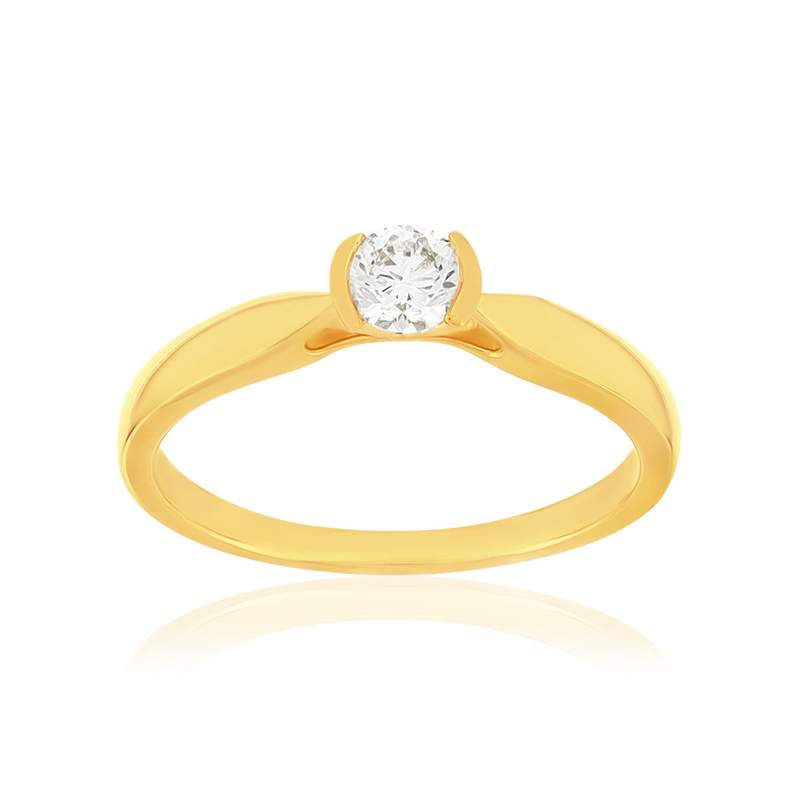 Solitaire or 750 jaune diamant synthétique 0.2 carat - vue 1