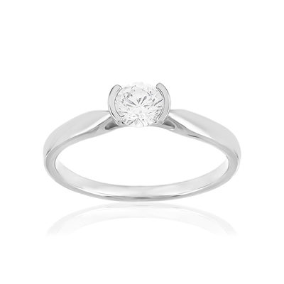 Solitaire or 750 blanc diamant synthétique 0.4 carat
