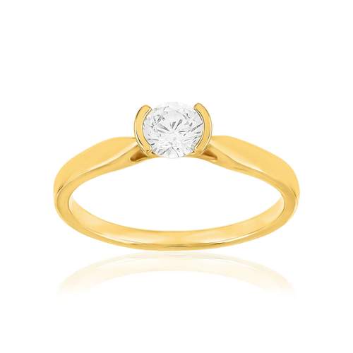 Solitaire or 750 jaune diamant synthétique 0.4 carat