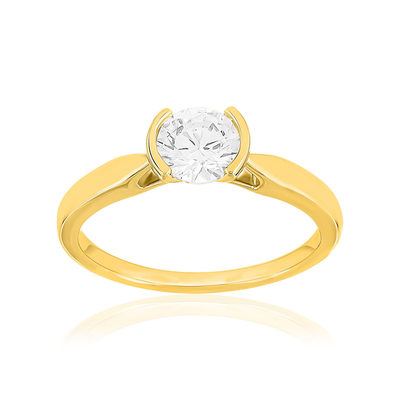 Solitaire goud 750 gele synthetische diamant 0.7 karaat