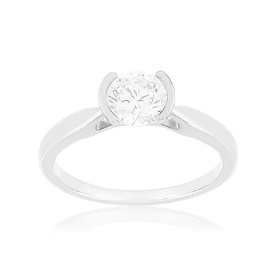 Solitaire or 750 blanc diamant synthétique 0.8 carat