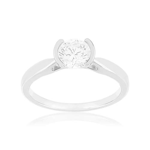 Solitaire or 750 blanc diamant synthétique 0.8 carat