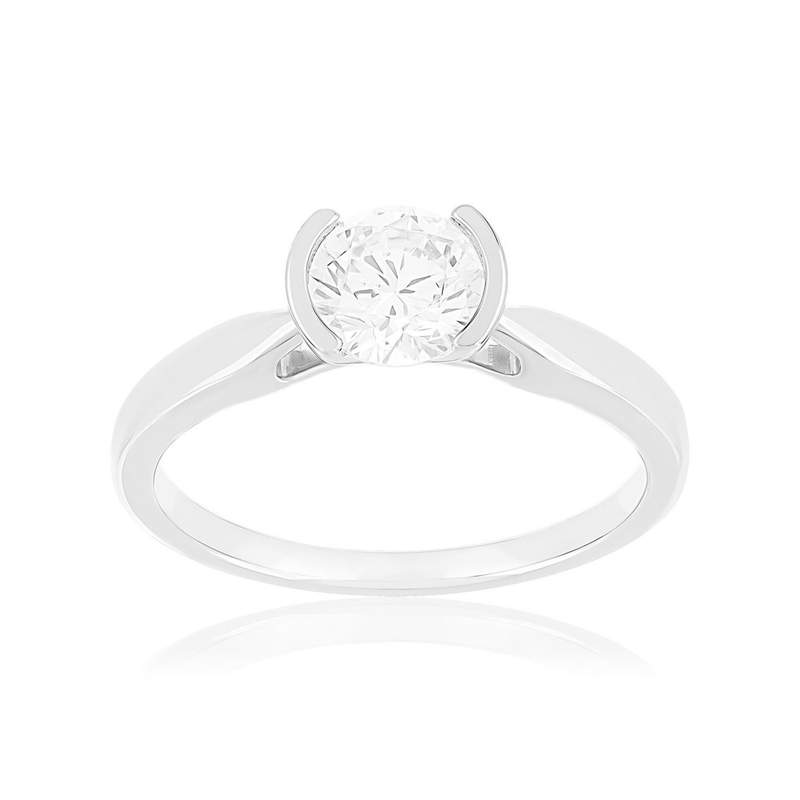Solitaire or 750 blanc diamant synthétique 0.8 carat - vue 1