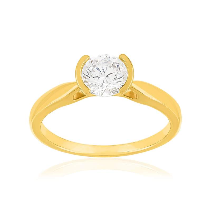 Solitaire or 750 jaune diamant synthétique 0.8 carat - vue 1