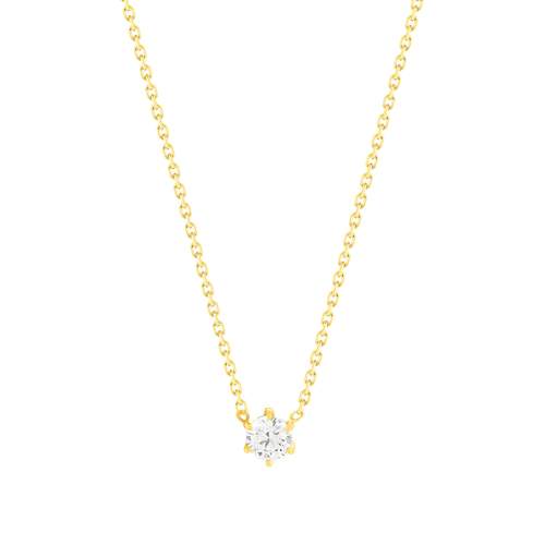 Solitaire necklace gold 750 yellow diamond HSI 0.3 carat 42cm