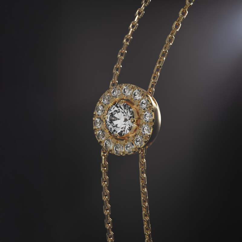 Bracelet or 750 jaune entourage diamant DSI2 18cm - vue 2