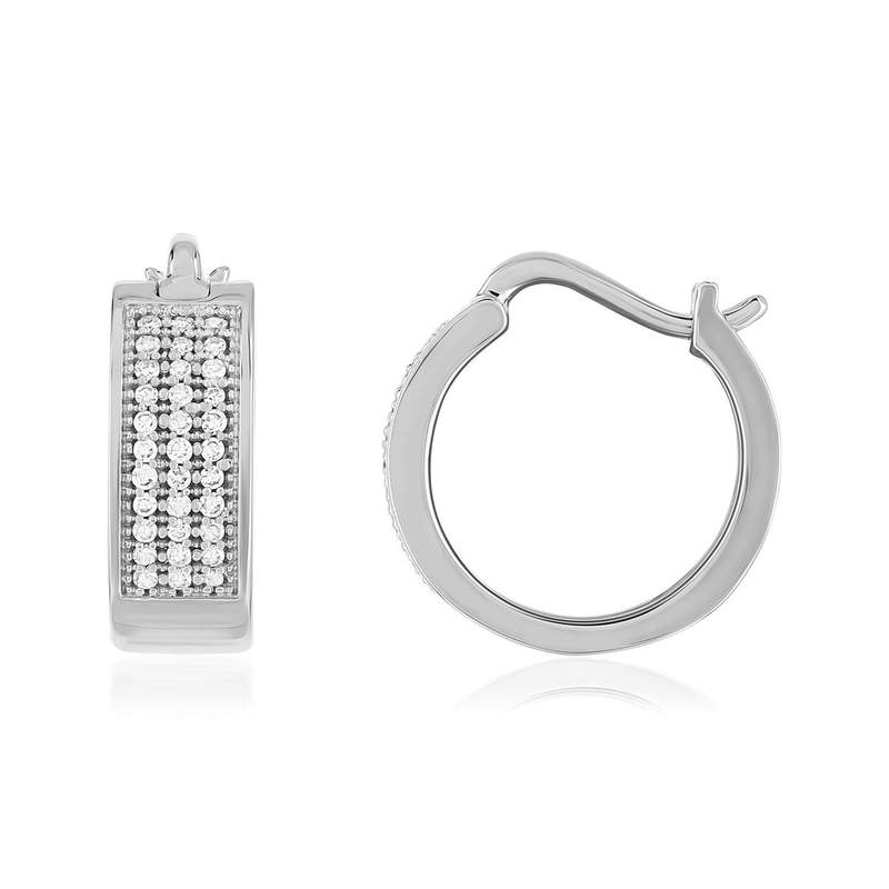 Créoles or blanc 750 diamants 13mm - vue 1