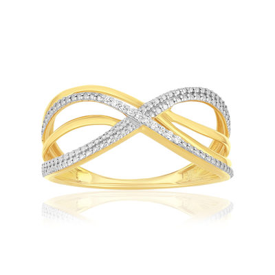 Bague or 375 2 tons entrelacée diamants