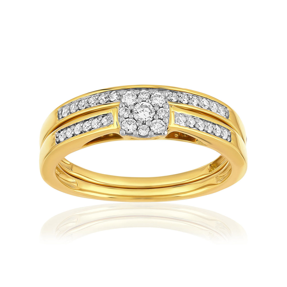 Duo wedding band demi-tour solitaire gold 750 2 tone diamonds