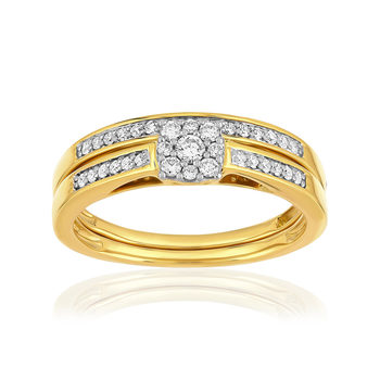 Duo alliance demi-tour solitaire or 750 2 tons diamants