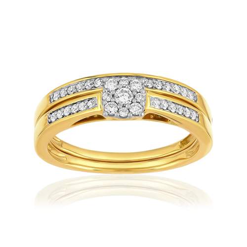 Duo alliance demi-tour solitaire or 750 2 tons diamants