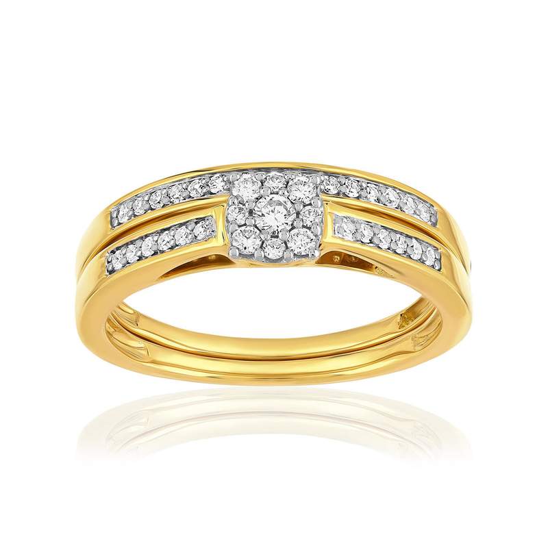 Duo alliance demi-tour solitaire or 750 2 tons diamants - vue 1