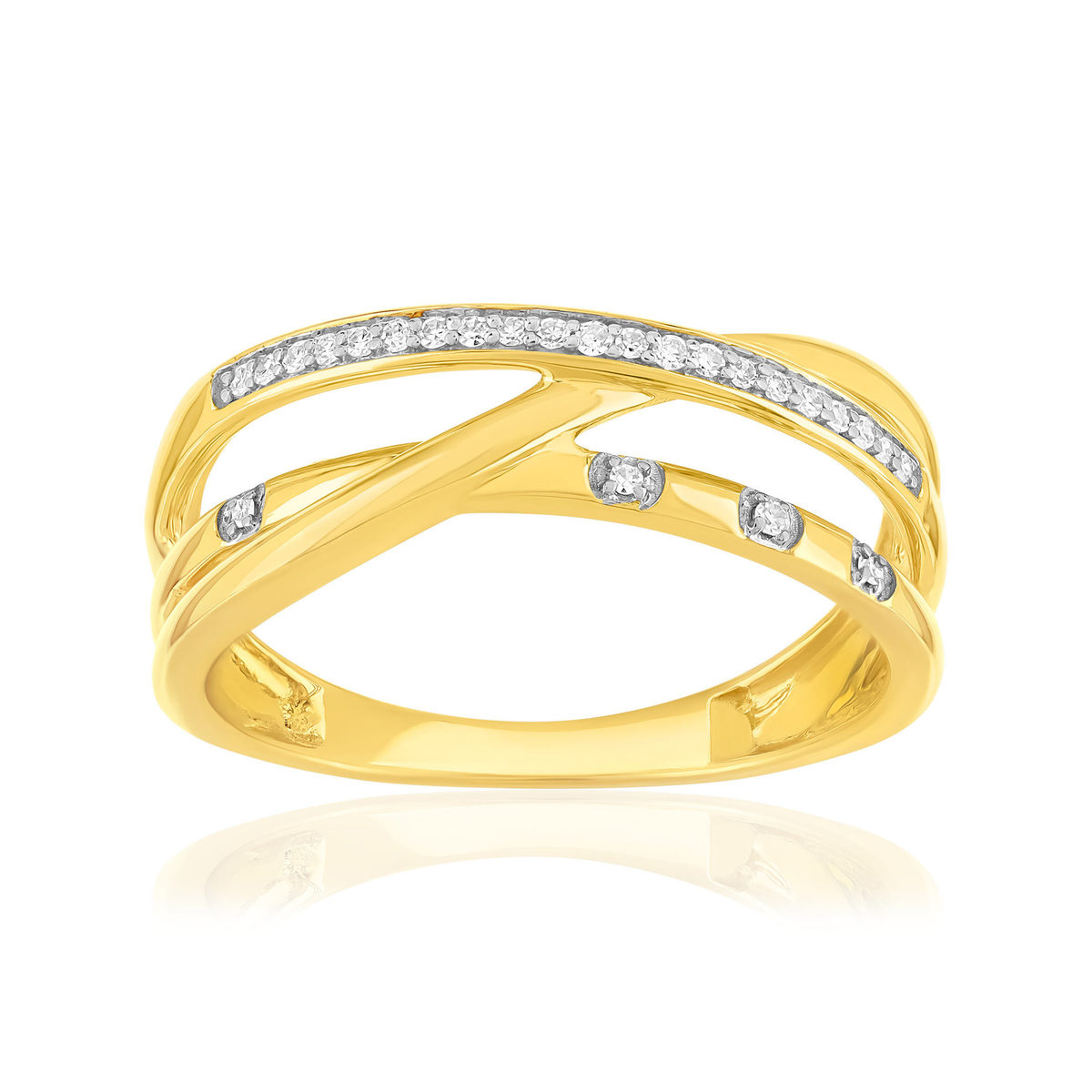 2-kleurige gouden ring 375 met in elkaar gevlochten diamanten ringen